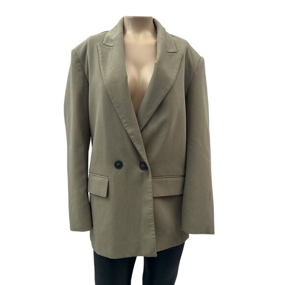 ZARA Womens Blazer Jacket Double-Breasted Oversize Pockets Long‎ Sleeve Khaki XS - Picture 4 of 16